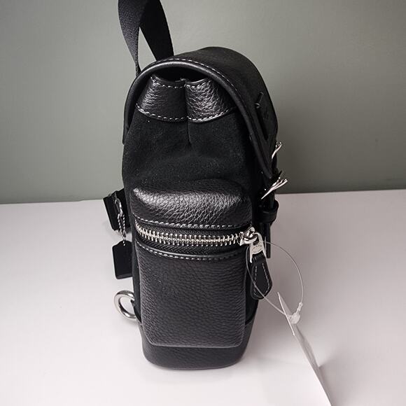 NWT Coach Sprint Sling Pack Silver Black Suede leather CCE79  NWT Coach CCE79 Sprint Sling Pack Silver Black Suede, refined pebble leather